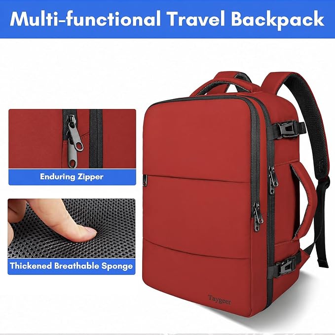 Taygeer 15.6 Inch Travel Backpack Carry On for Women Men, Personal Item Bag | Airline Approved Backpack with Water Bottle Pocket & Laptop Compartment, Bag for Weekender, Work, Hiking Essentials,Brick Red - Image 8