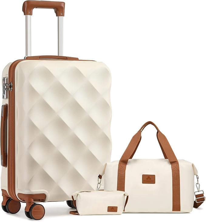 Somago Luggage Sets Suitcase with TSA Lock YKK Zipper Spinner Wheels ABS Hardside Luggage Weekender Bags Travel Set (Beige, 3 Piece Set (20/DB/TB)) by SOMAGO
