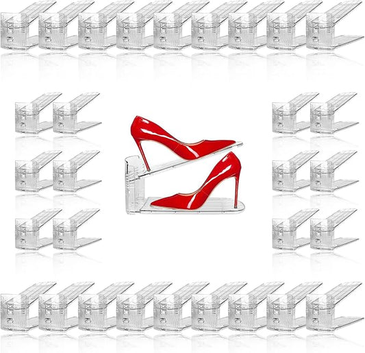 30 Pack Clear Shoe Slots Organizer - Adjustable Height 3.7''to 7.7'' Shoe stackers for a pair of shoes ,Shoe rack storage shoe space saver 50%,Easy to assemble shoe hold shoe organizer for cloest by NVGSN