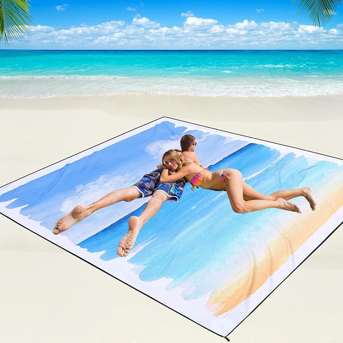 WIWIGO Beach Blanket Waterproof Sandproof Beach Mat 79" X 83"/10'x9'for 2-8 Adults Quick Drying Outdoor Picnic Mat Beach Accessories for Travel, Camping, Hiking by WIWIGO
