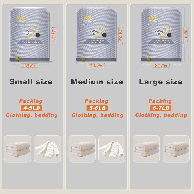 20-Pack Vacuum Bags for Travel with Wireless Rechargeable Pump, Carry-on Size Compression Packing Bags for Luggage & Suitcase, Space Saver for Clothes & Clothing, 20 Combo Travel Size, Fast 3S Vacuum - Image 3