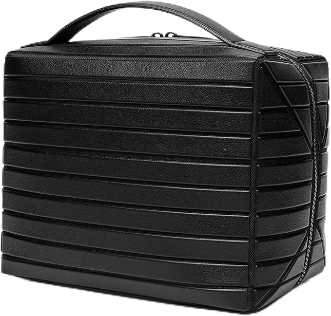 Makeup Bag Fold-Down – Waterproof PVC Travel Makeup Organizer Bag, Fold Down & Stand-Up Design, Large Capacity, Holds Brushes, Cosmetics & Toiletries for Travel, Gym, Home (Black) by Unknown