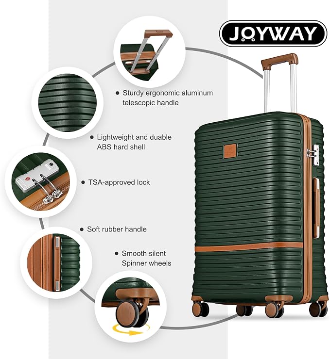 Joyway Luggage Set 7 Piece Suitcase Sets with Spinner Wheel,Hardside Expandable Travel Laggage with TSA Lock(18/20/24/28 Green) - Image 2