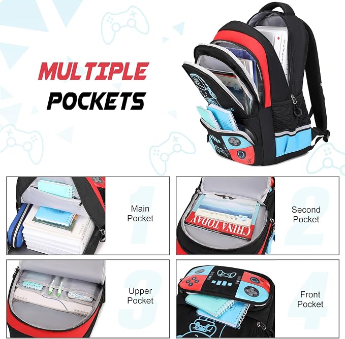 Bevalsa Backpack for School Boys, Cool Luminous Gamer Boys Schoolbag with Sling Bag,Lunch Box & Pencil Case for Kids Children Teens Elementary Middle School(Red Blue Backpack with Shoulder Bag) - Image 4