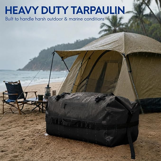 Haimont IPX7 Waterproof Roll-Top Dry Duffel Backpack | 60L/90L Sizes, 500D Tarpaulin, Welded Seams, Mesh Pockets, Boating & Kayaking - Image 3