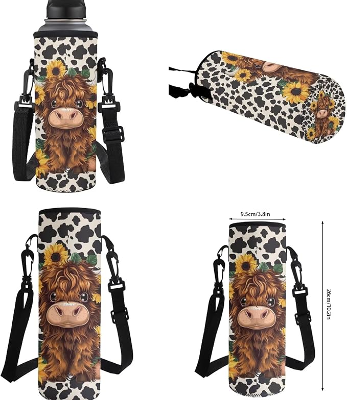 Highland Cow Print Girls Backpack with Lunch Box and Water Bottle Holder Sunflower Bookbags for 1st Grade Kids 4-6/6-8 Elementary School Back Pack Lunch Bag Pencil Case Book Bags Lunchbox - Image 7