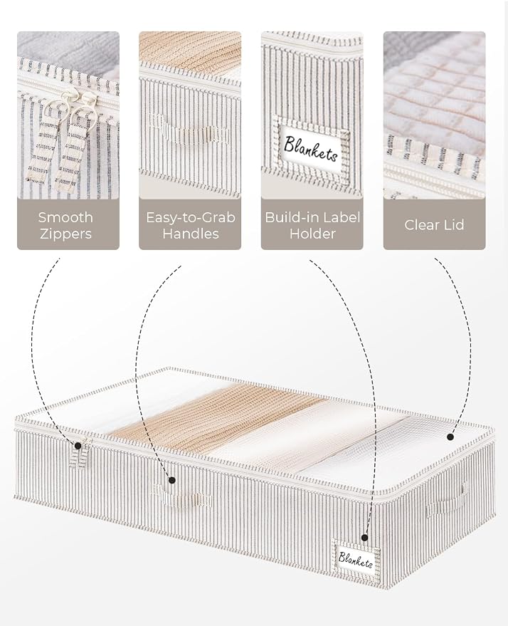 StorageWorks Extra Large Under Bed Storage Containers with Handles and Label Holder, 2 Pack Ultra-thick Fabric Underbed Bins, Closet Organizer for Clothes, Blankets, Sweater - Image 3