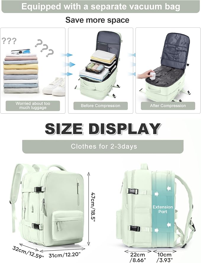 VGCUB Vacuum Backpack Travel with Pump, Vacuum Seal Compression Bags Laptop Backpack Personal Item - Image 2