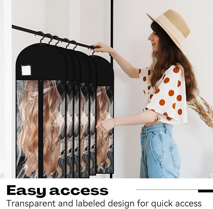 Thinkday 24 Pcs Extra Long Wig Storage Bags Bulk with Hanger and Labels 31.5 Inch Wig Storage for Multiple Wigs for Home Travel Closet Extensions Accessories - Image 5