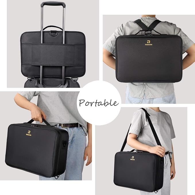 Relavel Makeup Case Large Makeup Bag Professional Train Case 16.5 inches Travel Cosmetic Organizer Brush Holder Waterproof Makeup Artist Storage Box, 3 Layer Large Capacity, with Adjustable Strap - Image 6