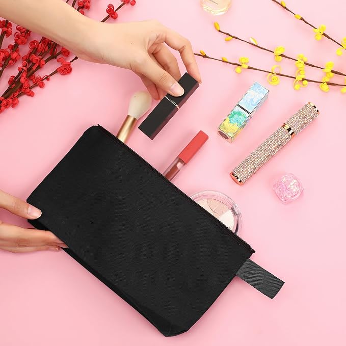 Reginary 60 Pcs Black Canvas Makeup Bag Bulk Portable Travel Cosmetic Pouch Versatile Blank Toiletry Bag with Zipper for Women DIY Craft Purse Pencil Case (8.6 x 5 x 2 Inch) - Image 8