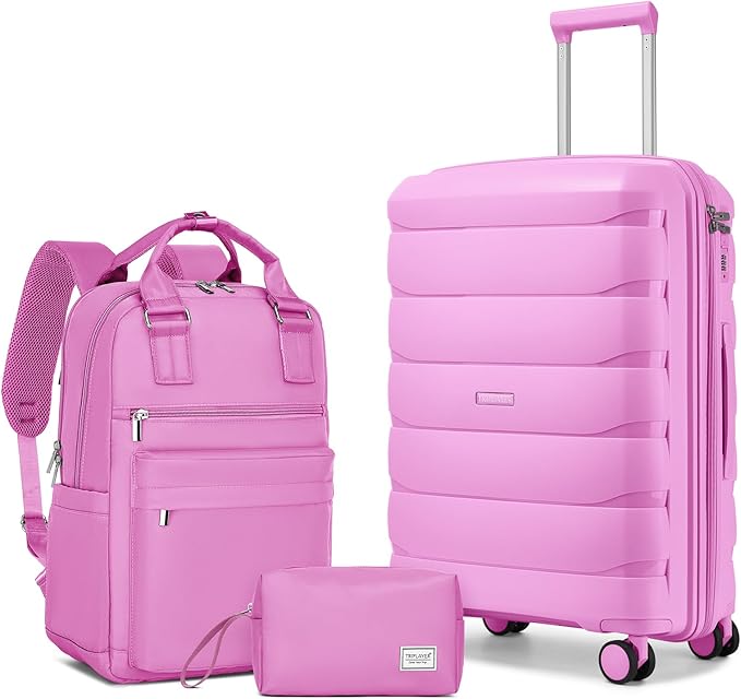 Carry On Luggage 22x14x9 Airline Approved, 22 Inch PP Hardshell Luggage Carry-on Suitcase with Spinner Wheels, Carry On Suitcase Set for Women (Hot Pink) by TRIPLAYER