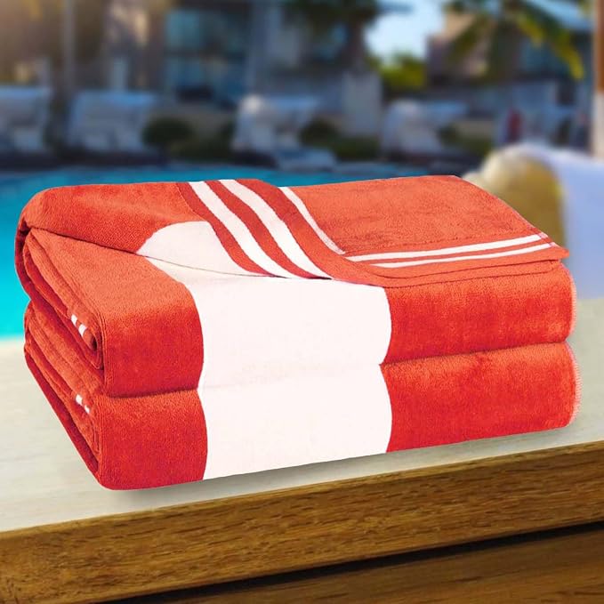 Superior Cotton Striped Beach Towels, Colorful Towels for Adult, Kid, Pool, Swimming, Sand, Travel, Large Oversized, Absorbent, Fast Drying, Bath Basics, Cabana Collection, Set of 2, Coral - Image 4