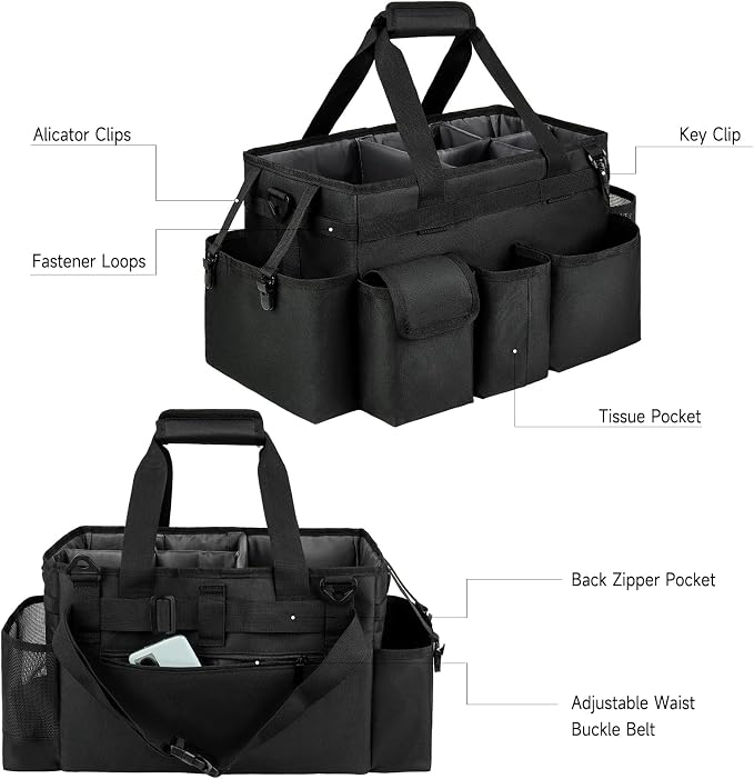 Cleaning Caddy Bag,Large Cleaning Supplies Organizer with Handle for Housekeepers, Black - Image 4