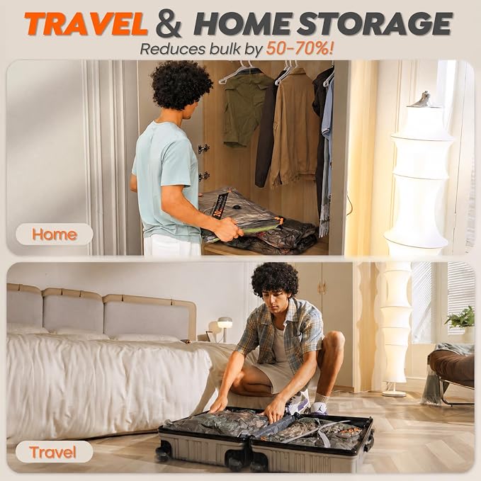Rechargeable Wireless Pump Travel Storage Bags Set - 15 Pack Small Size Vacuum Bags for Travel & Home, Space-Saving Compression Packing for Clothes, Suitcase Luggage - Image 6