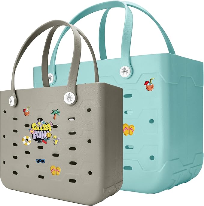 2-Pack Large Beach Bags XL & M Waterproof Tote, Sandproof, Washable- Essentials: Pool, Boat, Sports, Groceries by Unknown