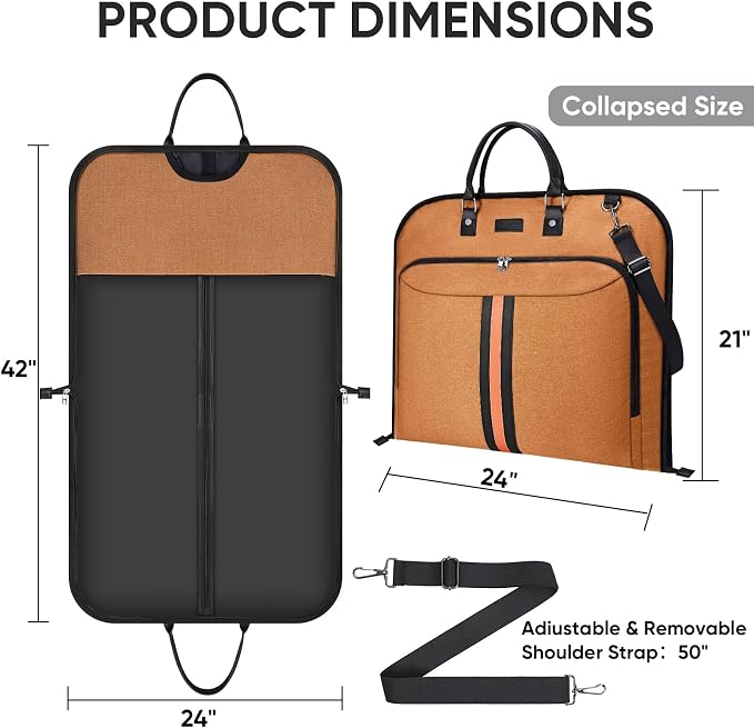 BALEINE Travel Garment Bag, Travel Suit Bag for Men, 42'' Waterproof Carry on Garment Bag for Hanging Clothes, Garment Duffel Bag for Travel Business (Orange) - Image 4