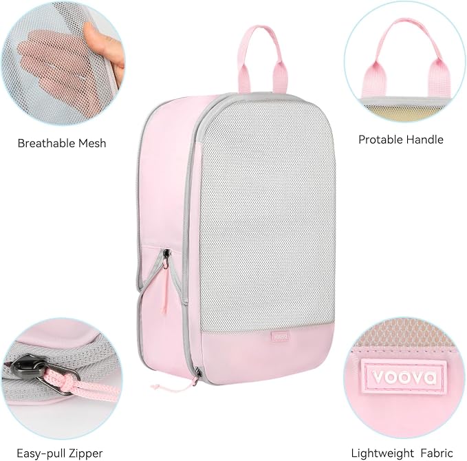 Voova 6 Set Compression Packing Cubes, Travel Accessories Expandable Packing Organizer Bags Set for Carry on Suitcase, Durable Luggage Packing Cubes for Travel Essentials, Pink - Image 3