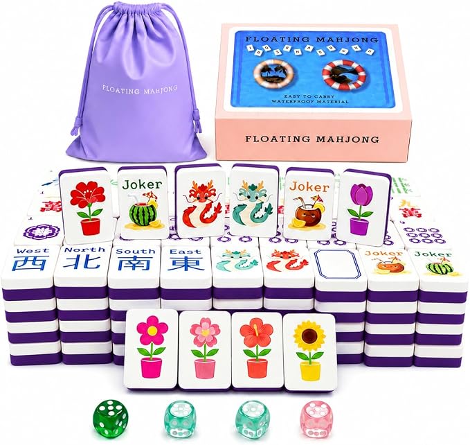 Floating Mahjong Tile Set for Pool,160 American Mahjong Tiles Waterproof EVA Foam with Dice Storage Bag for Pool Party Beach Vacation Summer Outdoor Game Set (White) by Unknown