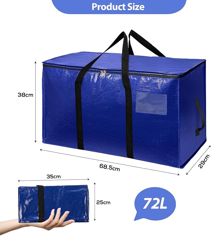 Moving Bags 4pcs Waterproof Moving Bags Large Travel Duffel Bags with Reinforced Handles, Clothes Organizer for Clothes Storage and Blankets for Moving and Traveling Bags 72L - Image 2