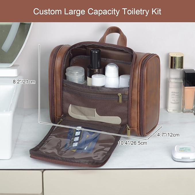 Personalized Toiletry Bag For Men, Large Capacity Travel Doop Kit, Vintage Color PU Leather, Custom Name Initials, Gifts for Dad, Husband, Boyfriend, Groomsmen, Birthday (Style 4) - Image 5