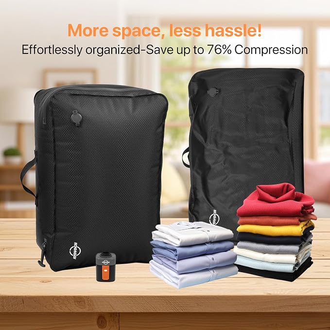 Vacuum Travel Bag for Luggage with Wireless Pump 35L, 180° Open Zipper, IP68 Waterproof, Reusable Compression Bags for travel to Save Space, Fits 20-28in Suitcase, Backpack, Cloth (2PC + Pump) - Image 4