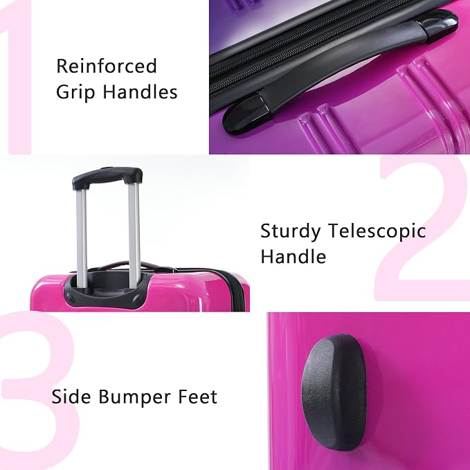 Merax Suitcase Set, Hardshell Luggage Sets 3 Piece with Spinner Wheels | Expandable Gradient Color Suitcase with TSA Lock Lightweight 20" 24" 28", Purple and Pink - Image 4