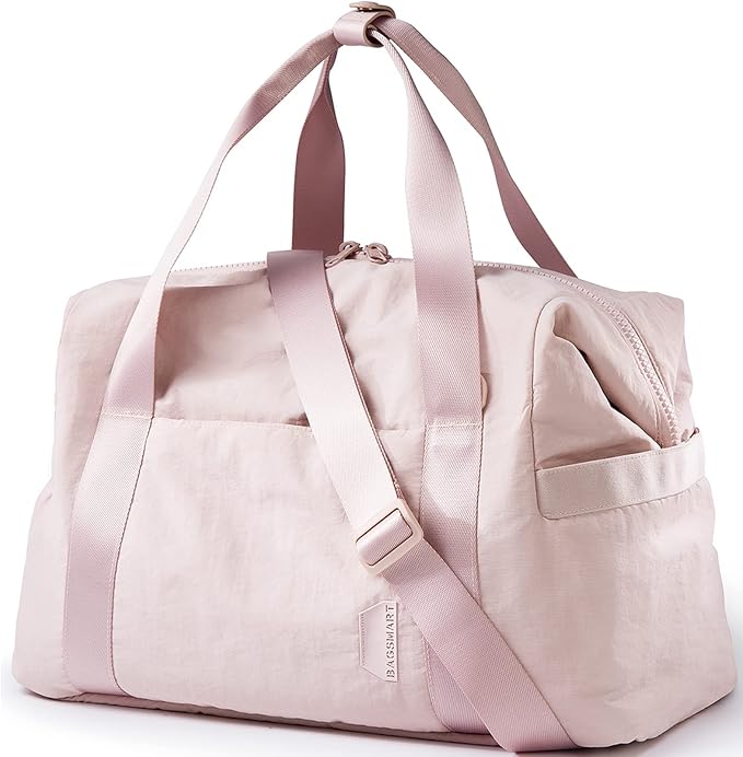 BAGSMART Gym Bag for Women, Carry on Weekender Overnight Bag, Travel Duffel Bags with Trolley Sleeve, Personal Item Travel Bag Tote Bag Workout Dance Bag(Pink,Medium) by BAGSMART
