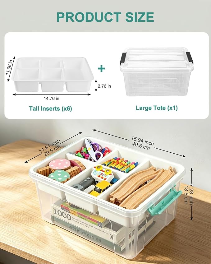EOENVIVS Clear Stackable Storage Organizer Box with Dividers, Multi-Functional Container for Building Blocks, Toys, Crafts and Tools - Image 2