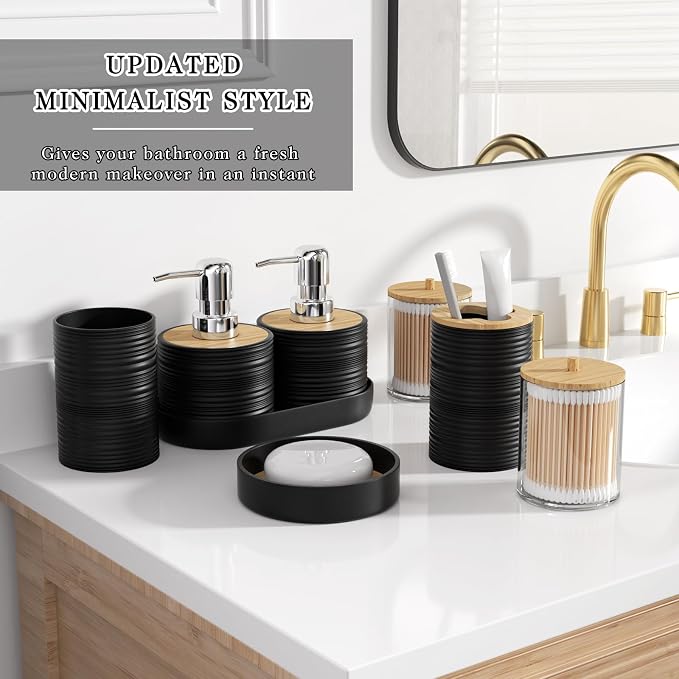XLHOMO Black Bathroom Set - 10PC Bathroom Accessories Set, Luxury Bathroom Accessory Set with Trash Can,Toilet Brush & 2 PC Soap Dispensers for Apartment Decor and Housewarming - Image 3