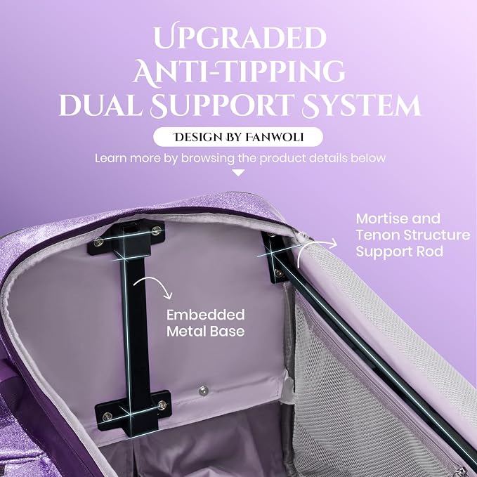 Fanwoli 23" Dance Bag with Garment Rack | Glittering Waterproof Fabric | Shine-Bright Collection | Ideal Competition Rolling Duffle Bag for Dancer Cheerleader Little Princess | Sparkle Purple - Image 4