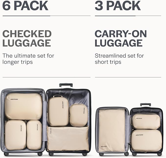 Aerotrunk Ultralight Compression Packing Cubes - Lightweight Travel Organizers for Suitcases and Luggage (3-Pack, Beige) - Image 4