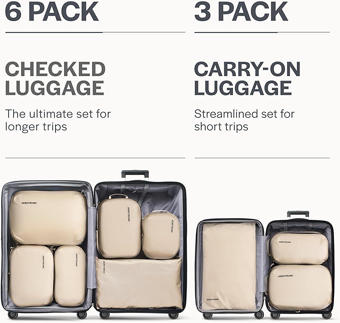 Aerotrunk Ultralight Compression Packing Cubes - Lightweight Travel Organizers for Suitcases and Luggage (3-Pack, Beige) - Image 4
