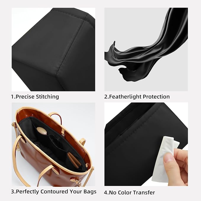 DGAZ Purse Organizer Insert Fits Neverfull-Mini/PM/MM/GM Bags，Silk Bag Organizer，Luxury Handbag & Tote Shaper（GM, Black） - Image 3