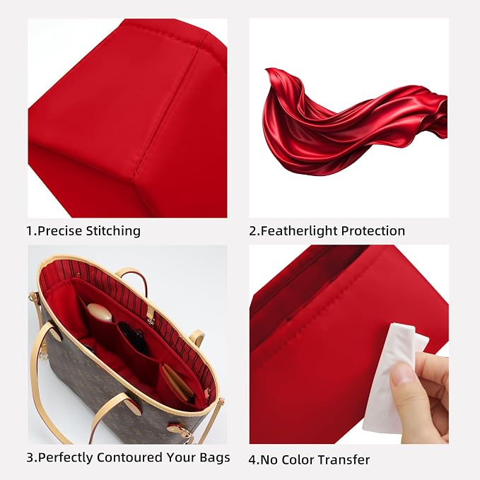 DGAZ Purse Organizer Insert Fits Neverfullbag BB/PM/MM/GM，Silk Bag Organizer，Luxury Handbag & Tote Shaper(Rouge moyen,MM) - Image 3
