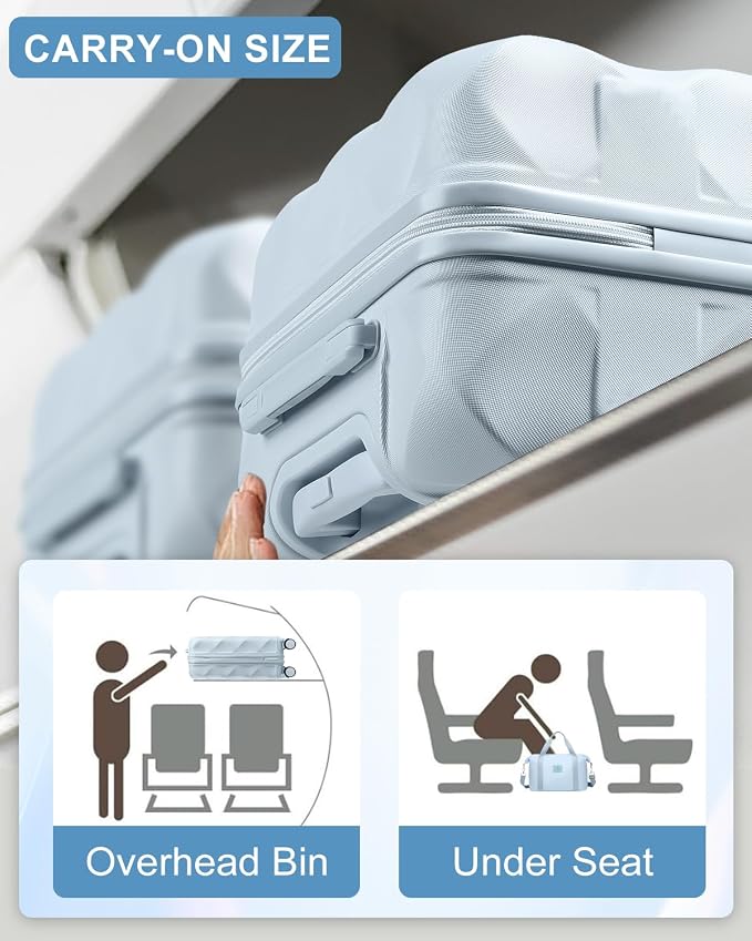 Somago Luggage Set of 3 Piece Suitcase Set Carry On Luggage with YKK Zipper TSA Lock ABS Hardside Luggage Spinner Wheels, Light Blue - Image 8