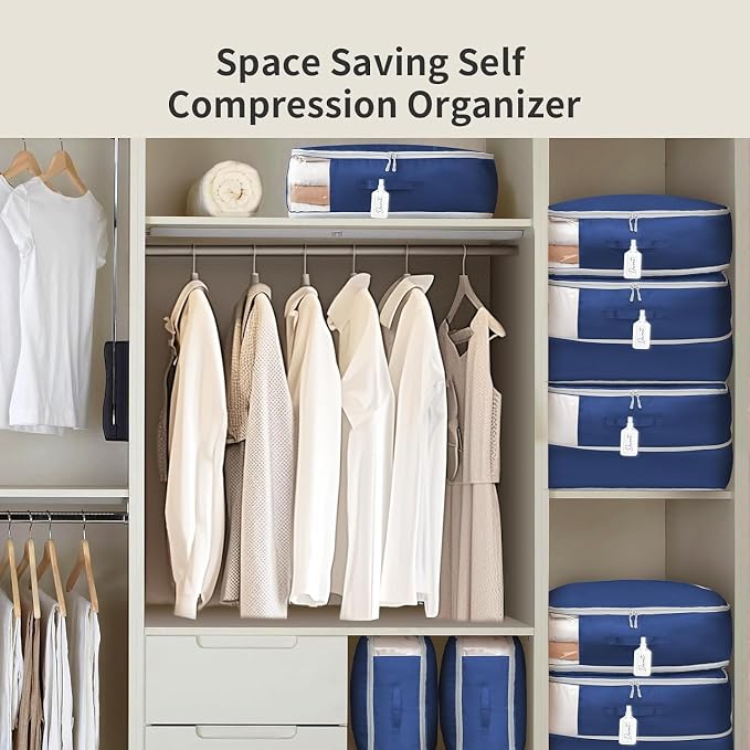 DIMJ Comforter Storage Bag - 110L Ultra Space Saving Self Compression Organize 6 Pack for Duvet, Pillow, Bedding, Blanket Storage Organizer Nylon Compression Bags - Image 6