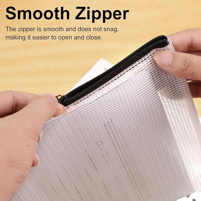 YOPCDJ 20pcs Multisize Mesh Zipper Pouch, Waterproof Bags for Office Supplies, 8 Sizes Waterproof Plastic Document Pouch, Bags for Travel Storage, Office Supply and Home Organize - Image 6