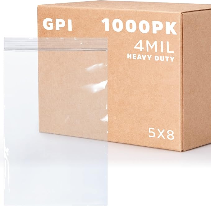 5" x 8" Heavy-Duty Zip Bags - 500 Count - Clear Plastic Reclosable Zipper Baggies, 4 Mil Thick Freezer Storage Poly Bags with Resealable Zip Top Lock for Packaging Food, Tools & Sharp Objects. by GPI