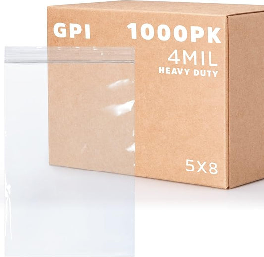5" x 8" Heavy-Duty Zip Bags - 500 Count - Clear Plastic Reclosable Zipper Baggies, 4 Mil Thick Freezer Storage Poly Bags with Resealable Zip Top Lock for Packaging Food, Tools & Sharp Objects. by GPI