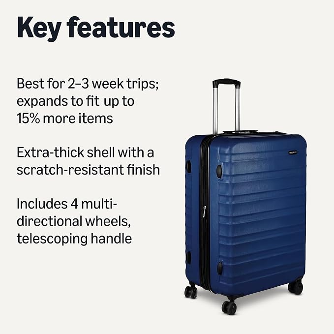 Amazon Basics 30" Hardside Large Checked Luggage with Multi-directional Wheels, Expandable for Up to 15% More Space, Scratch-Resistant Hardshell, Navy Blue - Image 2