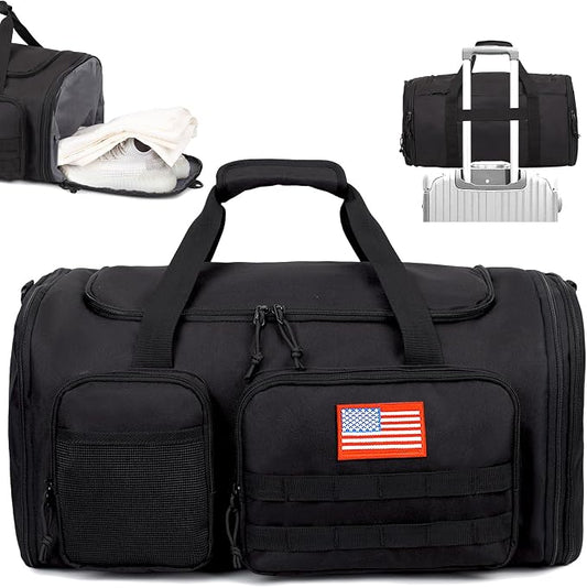 Tactical Duffle Bag For Travel Expandable 52L Large Duffle Bag For Men Gym Duffel With Wet Pocket Multi-Functional Carry On Bags Weekender Overnight Bag Organizer Duffel Bag For Travel by ATRIPACK