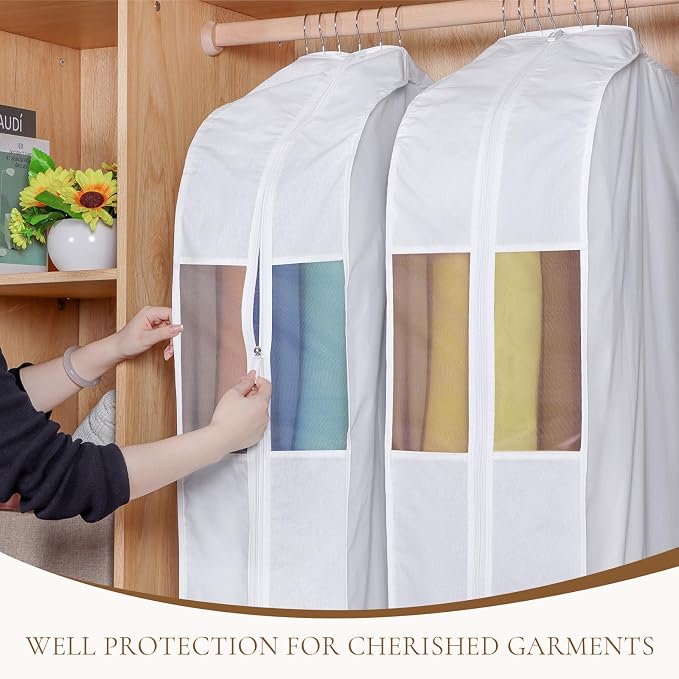 Univivi Premium Cotton Garment Bags for Hanging Clothes and Storage, 50 Inch Washable Garment Bags for Storage with Extra Large 10" Gusset & Clear Window - Perfect for Suits, Coats, Jackets - 4 Pack - Image 5
