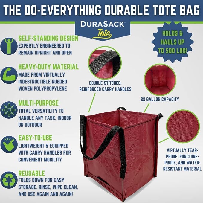 DURASACK Heavy Duty Storage Tote Bag 22-Gallon, Multicolored, Pack of 4 | Rugged Woven Polypropylene Moving Bag, Reusable Self-Standing Design, Holds up to 500 Pounds - Image 2
