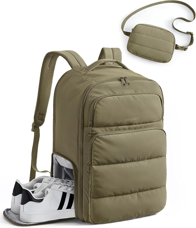BAGSMART 35L Travel Backpack Women, 17.3 Inch Carry On Backpack Flight Approved, Personal Item Backpack Travel Bag, Water Resistant Casual Daypack, Kelp Green by BAGSMART