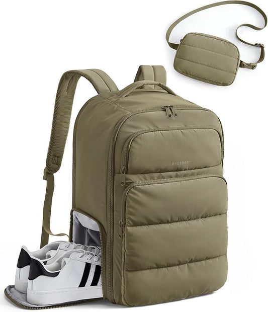 BAGSMART 35L Travel Backpack Women, 17.3 Inch Carry On Backpack Flight Approved, Personal Item Backpack Travel Bag, Water Resistant Casual Daypack, Kelp Green by BAGSMART