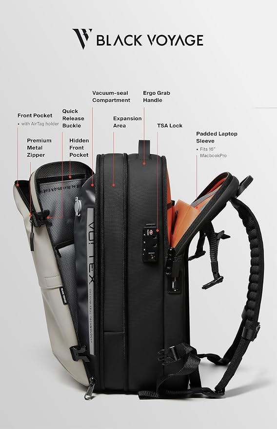 BlackVoyage Vortex Vacuum Seal Travel Backpack 60L Expandable Air Compression System Water Resistant TSA Lock Carry-On - Image 2
