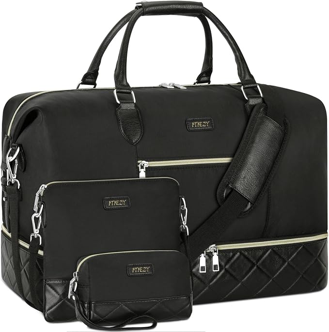 ITIEZY Weekender Overnight Bag for Women - Large Travel Duffel Bag with Shoe Compartment, Gym Duffel Bag Hospital Bag Carry On Tote Bags for Airplanes with Crossbody Bag Toiletry Bag 3Pcs Set by ITIEZY