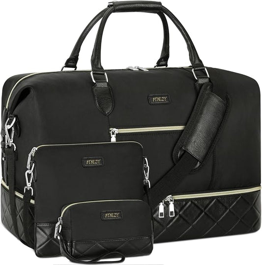 ITIEZY Weekender Overnight Bag for Women - Large Travel Duffel Bag with Shoe Compartment, Gym Duffel Bag Hospital Bag Carry On Tote Bags for Airplanes with Crossbody Bag Toiletry Bag 3Pcs Set by ITIEZY