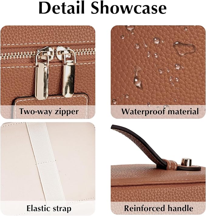 Makeup Case for Women, Leather Makeup Bag Cosmetic Case with Removable Divider, Large Capacity Waterproof Portable Travel Toiletry Make up Organizer Case - Image 4